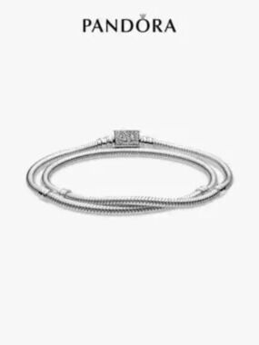 Pandora Double Wrap Snake Bracelet Pave Barrel Clasp